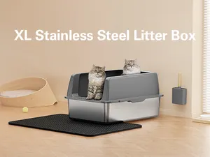 Wholesale Stainless Steel Semi Enclosed XL Cat Litter Basin XL Litter Box For Big Cats Easy Cleaning Cat Litter Box