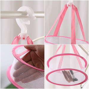 Cosmetic Drying Net Bag <b>Round</b> Hook Type Gray And Pink Storage Basket For Makeup Sponge <b>Brush</b> Drying Space Saving - Product Image 3