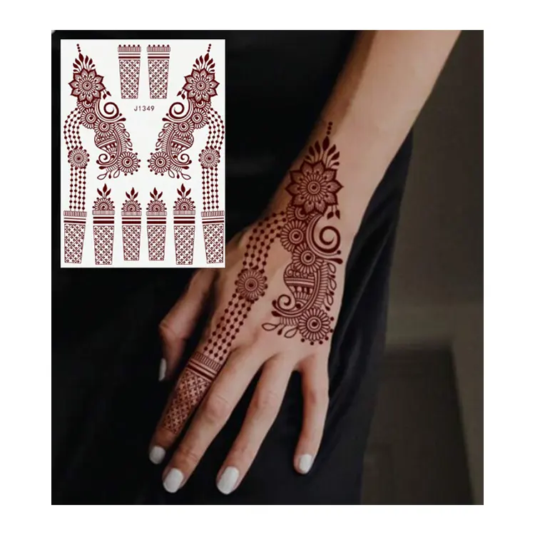 High Quality Free Samples Indian Brown Henna Tattoo Sticker White Lace Tattoo Sticker Red Temporary Tattoo Sticker Wholesale