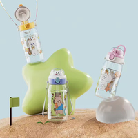 Bouteille d'eau portable pour enfants, sans BPA, anti-fuite, avec imprimé de dessins animés, pour l'école, en plastique, avec sangle