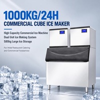 Machine à glaçons industrielle de 1000 kg, haute capacité, machine à glaçons en cubes commerciale avec stockage de 580 kg pour la restauration hôtelière