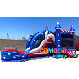 Structure gonflable d'extérieur avec toboggan aquatique et piscine, thème drapeau américain, pour enfants, avec souffleur - Product Image 5