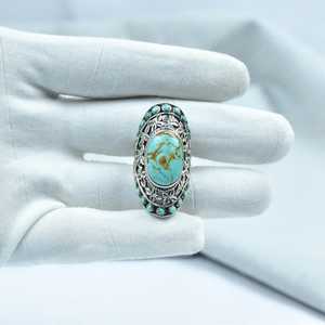 Handmade Turquoise Sterling Silver <b>Adjustable</b> <b>Ring</b> Natural Gemstone Jewelry for Women Wholesale - Product Image 5