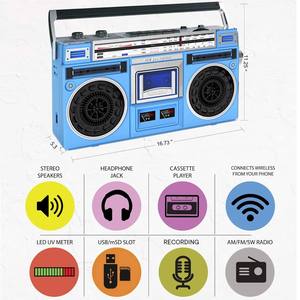 Factory Custom Retro Cassette Player Boombox Stereo Dual <b>Speaker</b> Vintage Radio Recorder <b>USB</b> BT HIFI Music System for Home Party - Product Image 2