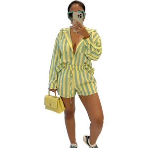 Automne femmes vêtements Offre Spéciale printemps décontracté Street Wear à manches longues dépouillé imprimé chemise et short 2 pièces ensemble - Product Image 5
