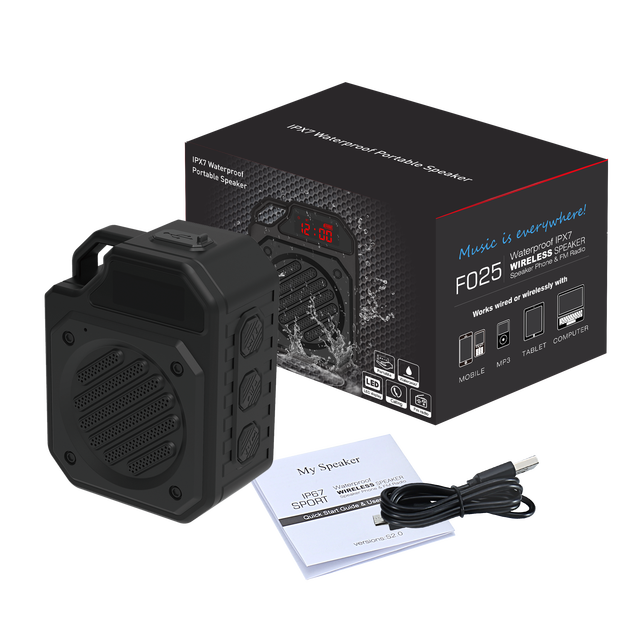 IPX7 Waterproof  Speaker 5W Portable Wireless Shower Speaker with FM Radio LED Display TWS Stereo Sound for Outdoor