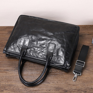 Men's Genuine Leather <b>Briefcase</b> 15.6 Inch Business Travel Handbag Durable Solid Color Black - Product Image 3