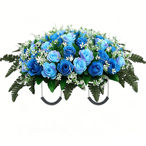 <span class=keywords><strong>Flores</strong></span> de Plástico Duradero para Marcador de Tumba, Rosa Azul, Decoración para <span class=keywords><strong>Cementerio</strong></span> <span class=keywords><strong>con</strong></span> Hojas de Helecho y Detalles Blancos, Regalo Conmemorativo para el Recuerdo de un Ser Querido - Product Image 1