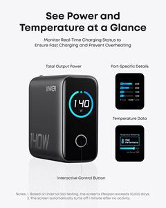 Chargeur Anker Zolo 140W GaN à charge rapide, commandes tactiles intuitives, affichage intelligent IA, surveillance de la température, pour bureau 2026 - Product Image 4