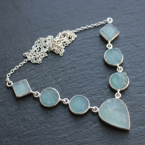 Collar de Plata de Ley 925 con Gema Natural de Aguamarina, Hecho a Mano, con Forma de Corazón, de 16-18 Pulgadas, para Compromiso, Boda o Fiesta - Product Image 3