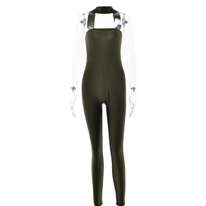 Mono de fiesta sin costuras para mujer, estilo europeo-americano, primavera-verano, con cuello halter, sin espalda, sin mangas, cintura alta y ajustado. - Product Image 5