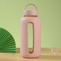 Botol Air Kaca 600ml dengan Tutup Ganda, Sarung Silikon, Tutup Sedotan, dan Tutup Pegangan
