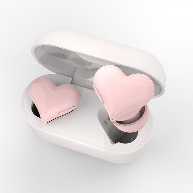 Heart-Shaped True Wireless Earbuds with LED Battery Indicator In-Ear Gaming Headphones Built-in Mic Waterproof TWS Earphones