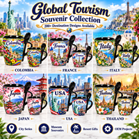 Souvenir de voyage en Colombie, tasse à café en céramique avec cuillère, drapeau colombien, impression florale de ville coloniale, tasse à café en porcelaine, 2 tailles