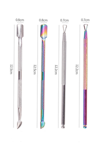 Poussoir à cuticules double face en acier inoxydable, outil de manucure professionnel, <span class=keywords><strong>prix</strong></span> d'usine, pour gel et cuticules, finition arc-en-ciel - Product Image 5
