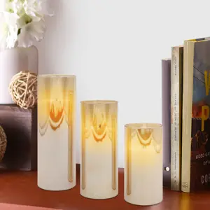 Gold Glass Flameless Candles Battery Operated With Glass Case Can Customize Timer And Remote Control Set Of 3