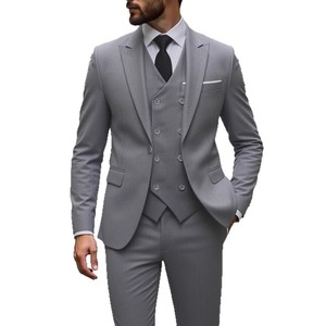 Traje de hombre de doble botonadura, conjunto de 3 piezas, corte ajustado, blazer, chaleco y pantalón, para negocios, boda, novio, esmoquin - Product Image 5