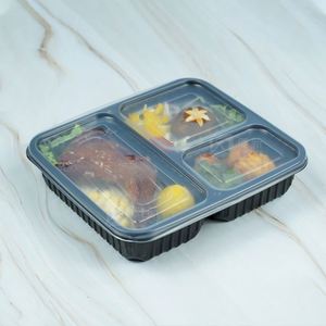 Boîte à repas en plastique jetable à 3 compartiments, compatible micro-ondes, avec couvercles transparents - Product Image 1