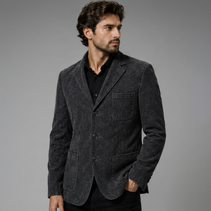 Blazer décontracté et formel pour homme Gravs, 100 % polyester, en velours tricoté, double boutonnage, col en V, coupe-vent, style italien, 140g - Product Image 1