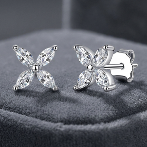 Boucles d'oreilles clous en zircon marquise, motif papillon et fleur, bijoux d'oreille en cuivre plaqué argent pour femme, cadeau de fête - Product Image 2