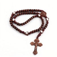 Collier de prière personnalisé avec perles en bois de 10 mm, cordons paracorde, chapelet religieux Saint Benoît, crucifix, pendentif croix