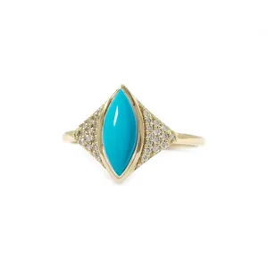 Chính hãng Marquise hình dạng ngủ vẻ đẹp ARIZONA Turquoise đá quý Micro Pave kim cương Wedding engagement Ring