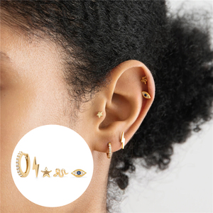 ROXI Lot de 5 paires de boucles d'oreilles clous en argent sterling S925, motif serpent et œil d'étoile, tendance - Product Image 4