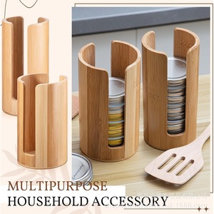 Bamboo Cup Lid Storage Rack Round Standing Type For <b>Kitchen</b> Counter Organize Plastic Lids - Product Image 4