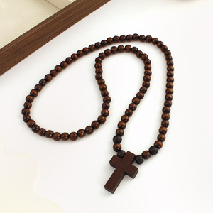 <span class=keywords><strong>Rosario</strong></span> Católico de Cuentas de Madera Natural en Oferta y Conjunto de Pulsera Infantil Hecha a Mano con Colgante de Cruz Religiosa - Product Image 2