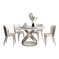 Table à manger ronde extensible avec plateau en pierre et base en métal, table à manger de luxe légère, table extensible pour la maison et l'hôtel