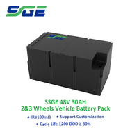 Batterie liquide rechargeable SSGE 48V 30AH, 1200 cycles, température de fonctionnement de -20 à 60°C, 11 kg, tricycle électrique à deux/trois roues