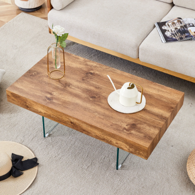 Walnut-Colored MDF Tea Table 39.3x21.6 Tempered Glass Board Sticker Reinforced Texture Sticker FCJ Coffee Table