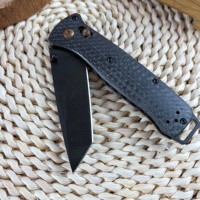 Couteau pliant 537, manche en fibre de carbone noir, lame en acier D2 avec revêtement noir, couteau tactique EDC