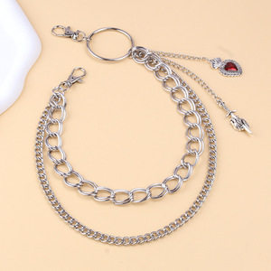 โซ่คาดเอวรูปหัวใจ โลหะผสมสังกะสี จี้สีแดง แฟชั่นฮาโลวีน โซ่คล้องตัวสำหรับผู้ชาย ผู้หญิง ฮิปฮอป ตกแต่งกางเกง - Product Image 3