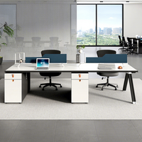 Ensemble de poste de travail de bureau moderne pour 4 personnes, bureau en A avec écran de confidentialité et armoires de rangement mobiles sur pied