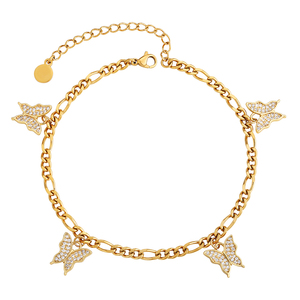 KRKC 4 millimetri In Acciaio Inox 18k <span class=keywords><strong>Oro</strong></span> Argento Riempito Farfalla <span class=keywords><strong>Cavigliera</strong></span> Commercio All'ingrosso Dei Monili Figaro Cuban Link Farfalla Braccialetto di Caviglia - Product Image 1