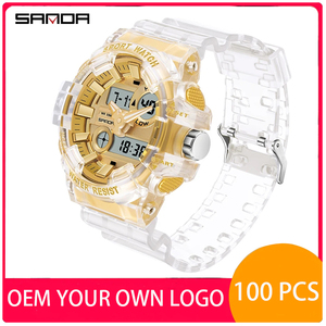 Personnalisé Votre Propre Logo Sanda 3100 Chronographe Montres Double Affichage Hommes Étanche Mode Bracelet Transparent Lumineux Reloj <span class=keywords><strong>Montre</strong></span> - Product Image 1