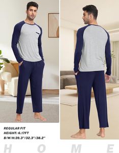 Ensembles <span class=keywords><strong>de</strong></span> pyjamas tricotés confortables pour hommes, <span class=keywords><strong>haut</strong></span> solide à manches longues avec poche, bas respirant, pyjamas, vêtements <span class=keywords><strong>de</strong></span> détente 2 pièces - Product Image 6