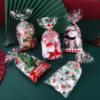 Sacs en plastique OPP jetables personnalisés en gros, motif cadeau Père Noël, attaches torsadées transparentes, emballage pour pâtisserie, collations, pop-corn
