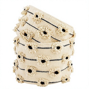 Panier de rangement rustique en jute avec broderie florale, organisateur de linge réutilisable pour la maison - Product Image 1