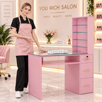 Table de manucure professionnelle, bureau à ongles organisé, station de salon élégante avec tiroir verrouillable, plateau en verre et étagères pour salon