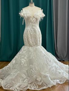 2024 tuyệt đẹp Pháp hoa ren Nàng Tiên Cá váy cưới ra khỏi Vai lông cộng với kích thước quét Tàu cá đuôi áo cưới - Product Image 3