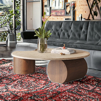 Table basse ronde de style européen moderne avec cadre en bois et dessus en pierre finition marbre pour meubles de salon