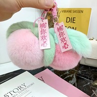 Boutique Véritable Fourrure Porte-clés Pendentif Rex Lapin En Peluche Fruit Collection-Persimmon Raisin Pomme Pêche Livre Sac Pendentif Cadeau