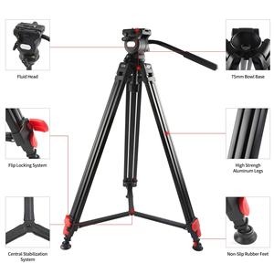 71インチヘビーデューティープロフェッショナルカメラ三脚ビデオ三脚、360度流体ヘッドDV三脚、ミドルスプレッダー付き - Product Image 4
