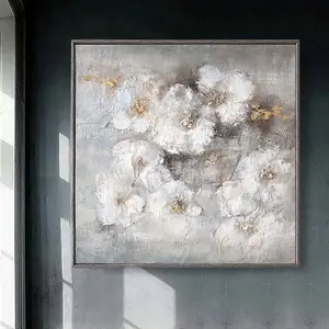 מרקם לבן פרח יד צבוע t מודרני מופשט שמן ציור קיר אמנות תפאורה סלון ציור