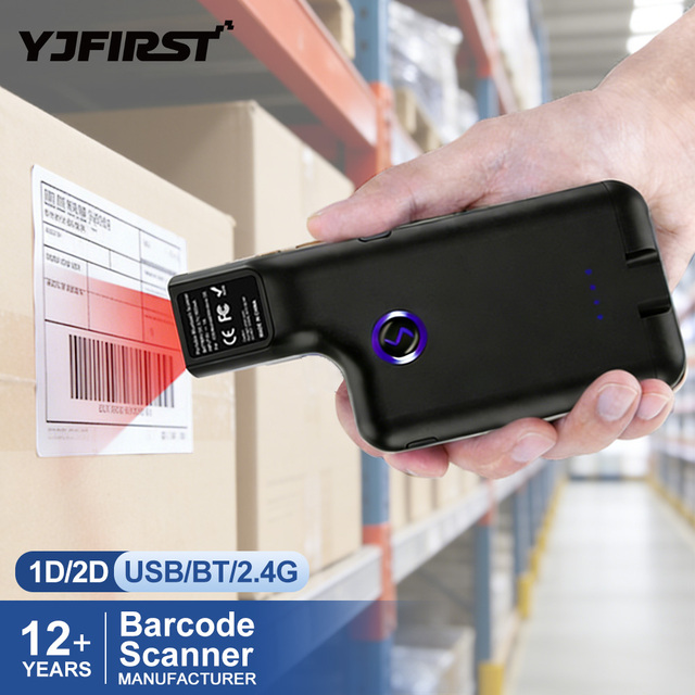 YJFIRST YJ-6606 Portable 2D Back Clip Blue Tooth Barcode Scanner Support Android Mobile Phone QR Wireless Handheld Reader