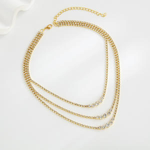 מכירה חמה שרשרת שרשרת גליליות טרנדית שרשרת גליליות טרנדית 3 שכבות קריסטל סגסוגת אבץ זירקון - Product Image 4