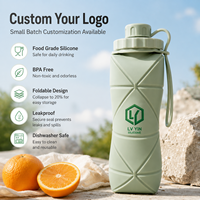 Bouteille d'eau pliable en silicone 600 ml, qualité alimentaire, pliable, randonnée, escalade, voyage, résistante à la chaleur, écologique, logo personnalisé