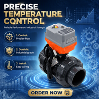 Vanne à boisseau sphérique électrique double union DN32 PVC PN10 filetée à haut débit CE IP67 pour système d'eau OEM Radiant RDNT-291 Garantie 1 an